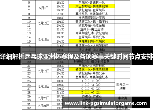 详细解析乒乓球亚洲杯赛程及各项赛事关键时间节点安排 详细解析乒乓球亚洲杯赛程及各项赛事关键时间节点安排